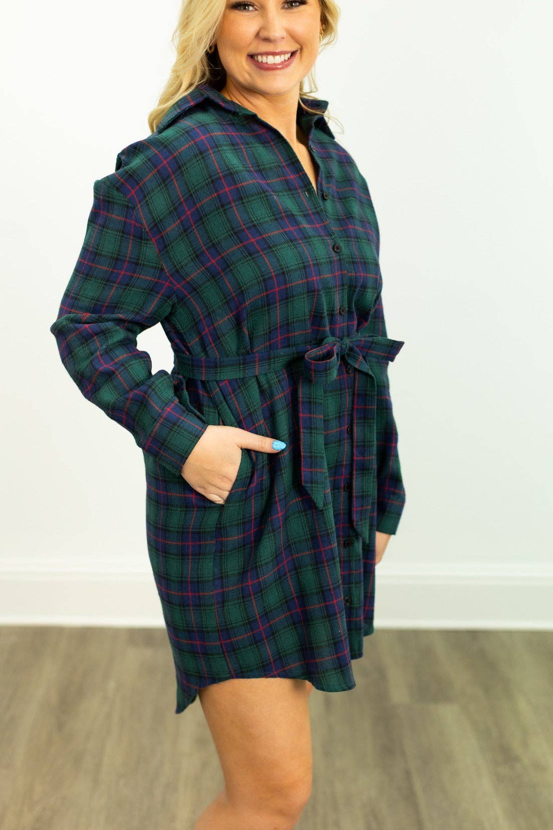 Flannel Dress, Green for wholesale on Faire11