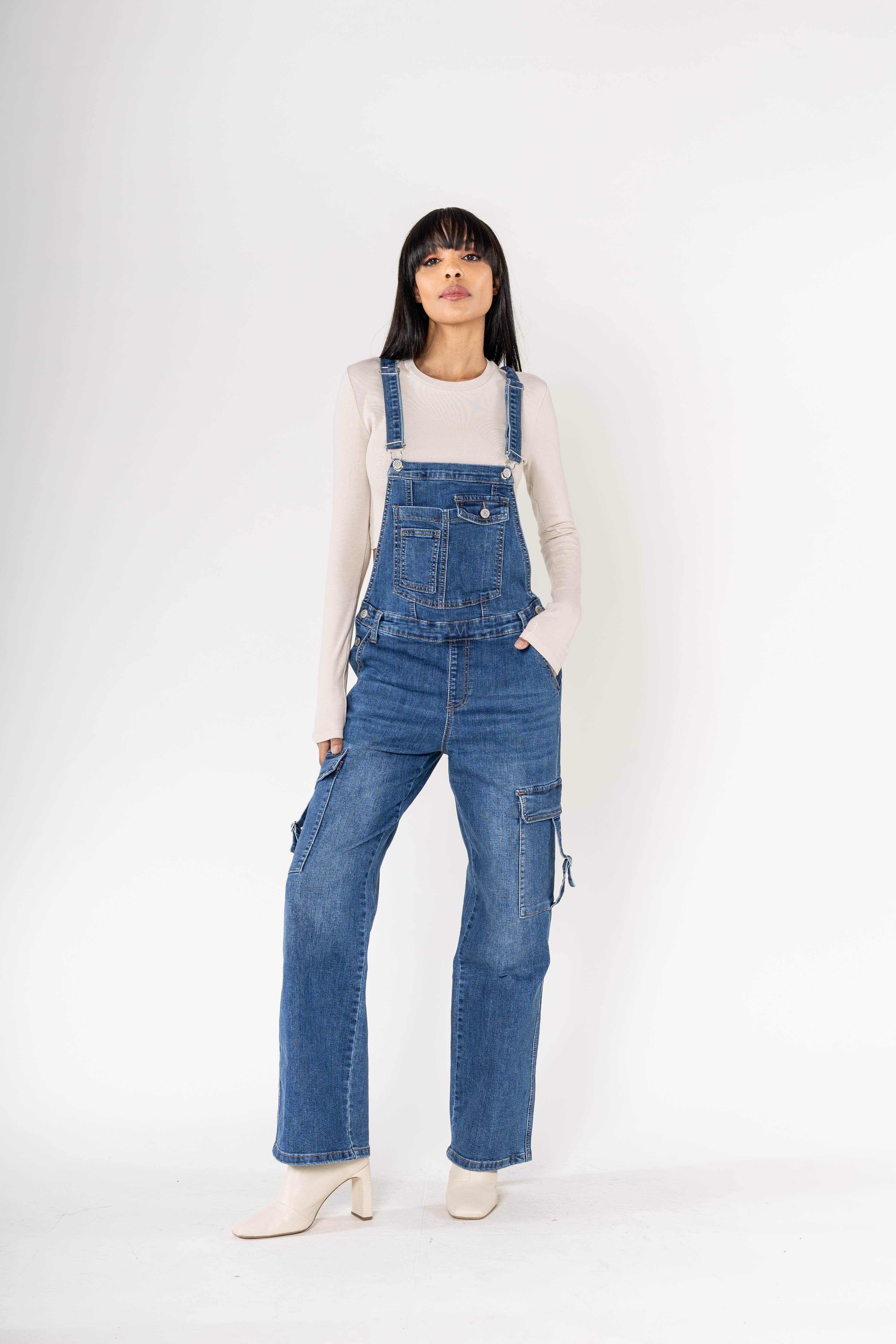 Nina Carter - Wholesale Overalls - Women's - Nina Carter Cargo Denim Stretch Denim Overalls S5600