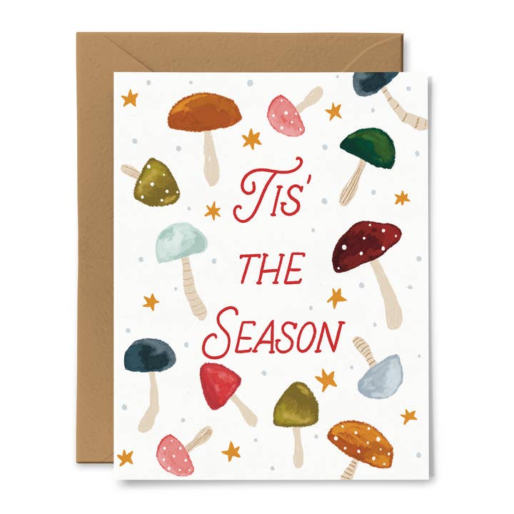 Tis' The Season Mushroom Card for wholesale by Pink Pigeon Studio