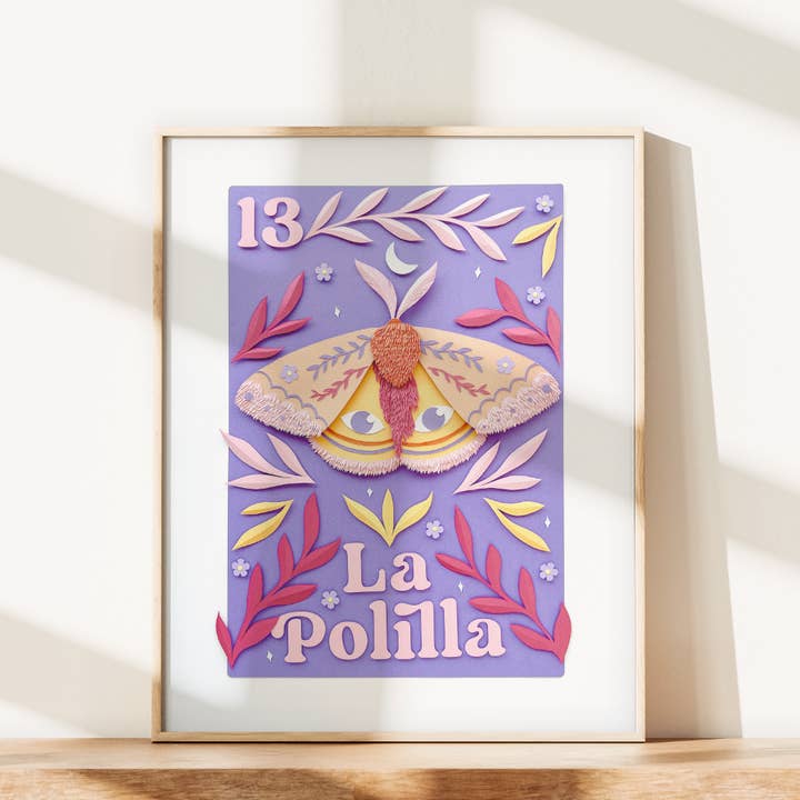 La Polilla, Loteria-Inspired Photo Print of Paper Art for wholesale by ACira Studio LLC