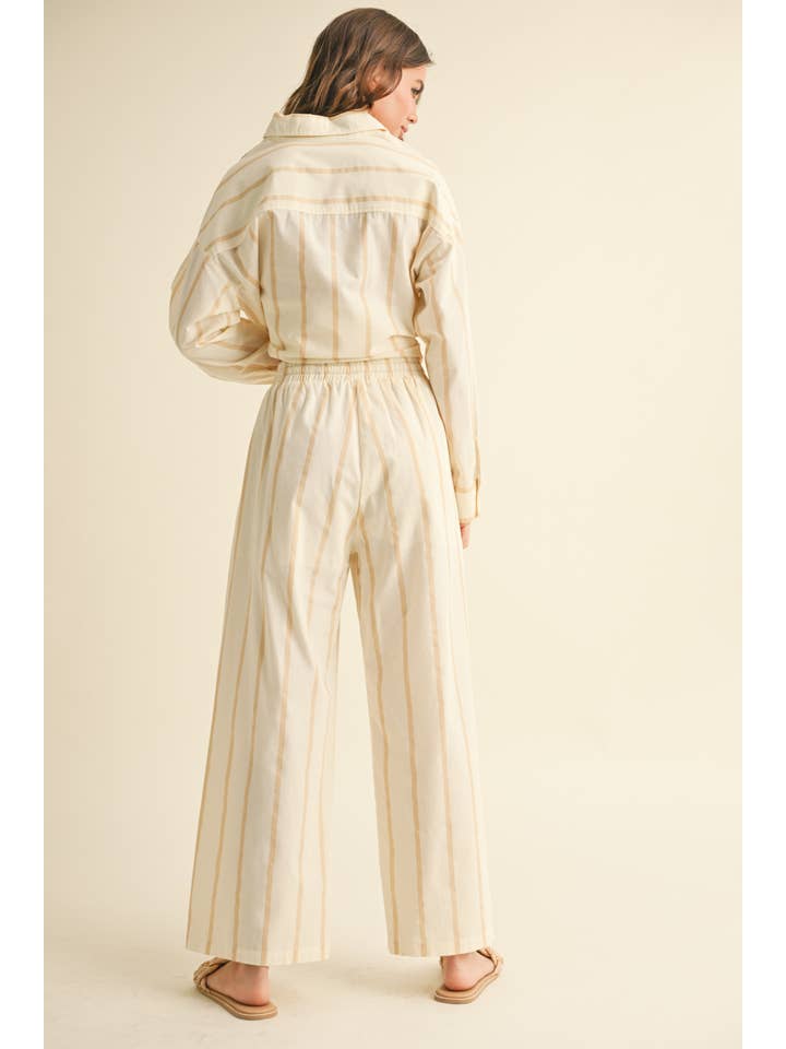 MIOU MUSE - Wholesale Pants - Women's - P4447ST STRIPE STRAIGHT LEGS PANTS WITH ELASTIC BAND