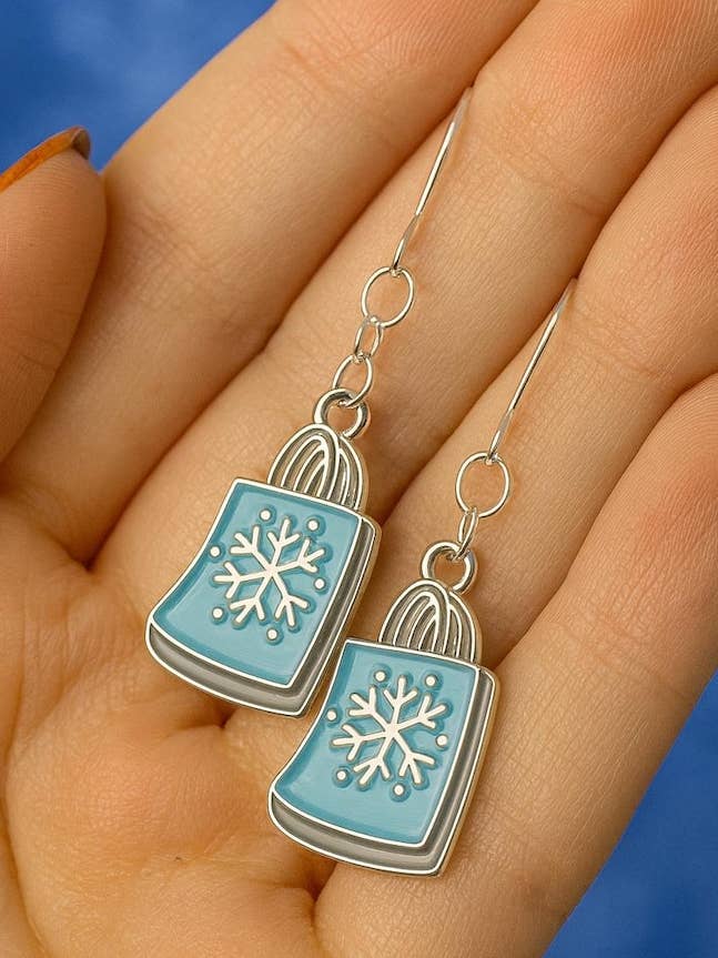 Blue Snowflake Present Earrings – Winter Gift Jewelry for wholesale by Bad Apple Designs
