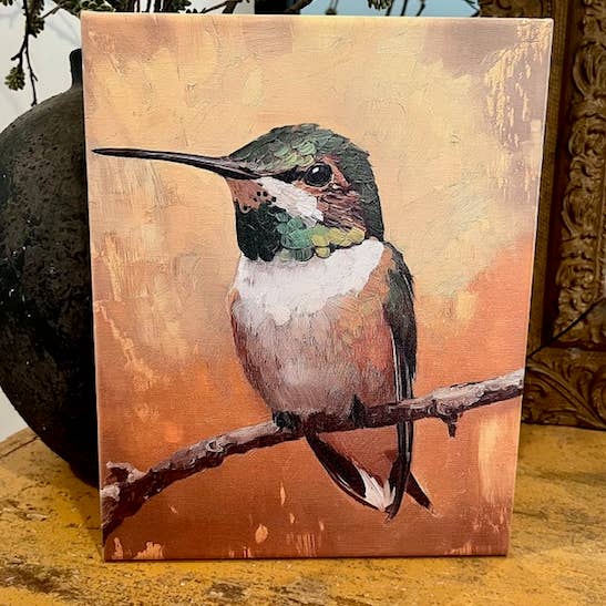 Hummingbird home decor, spring summer nature canvas art for wholesale by Rustic Nester