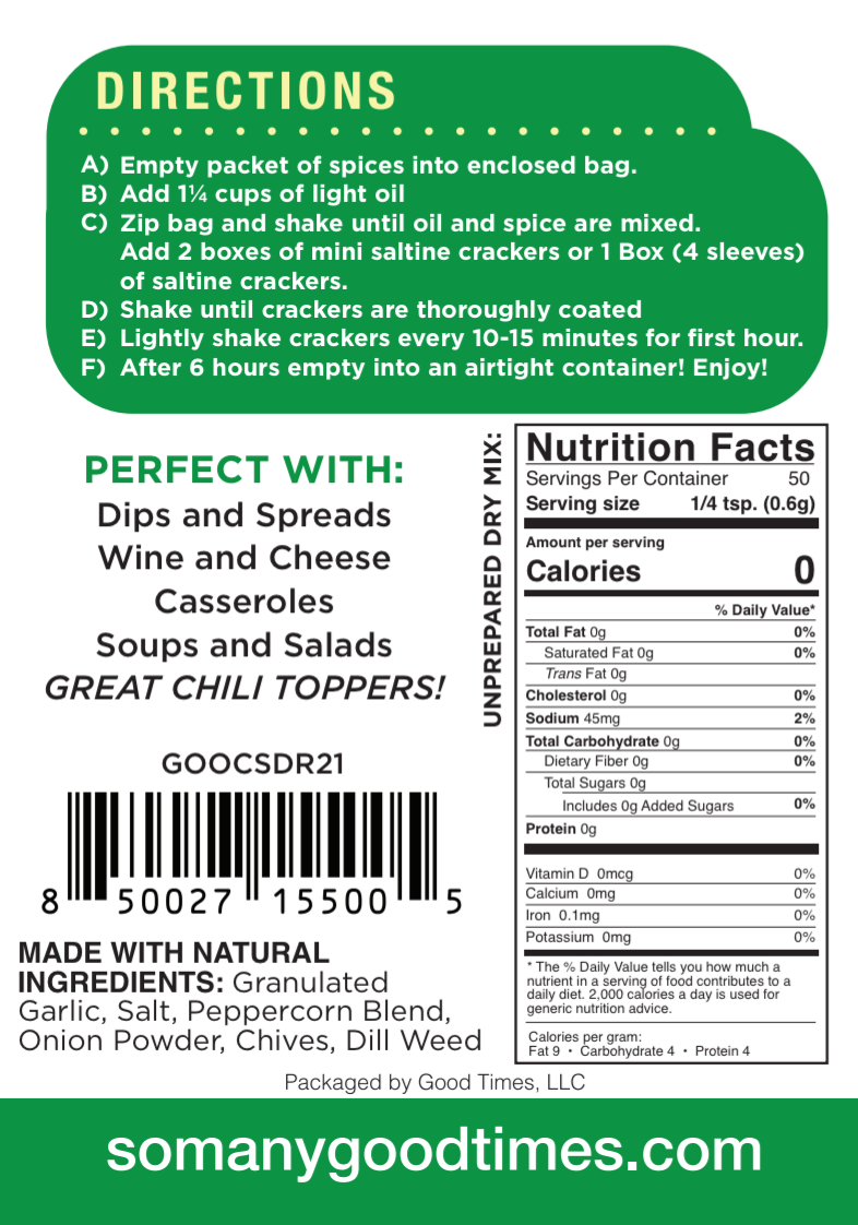 Good Times – wholesale Crackers – Cracker Smack® Dill Ranch w/ FREE Sample1