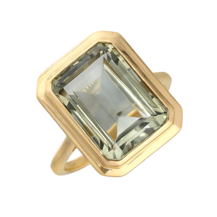 Tiramisu - Wholesale Single stone/solitaire ring - Gold Plated Over Silver Prasiolite Clearlight Crown Ring2
