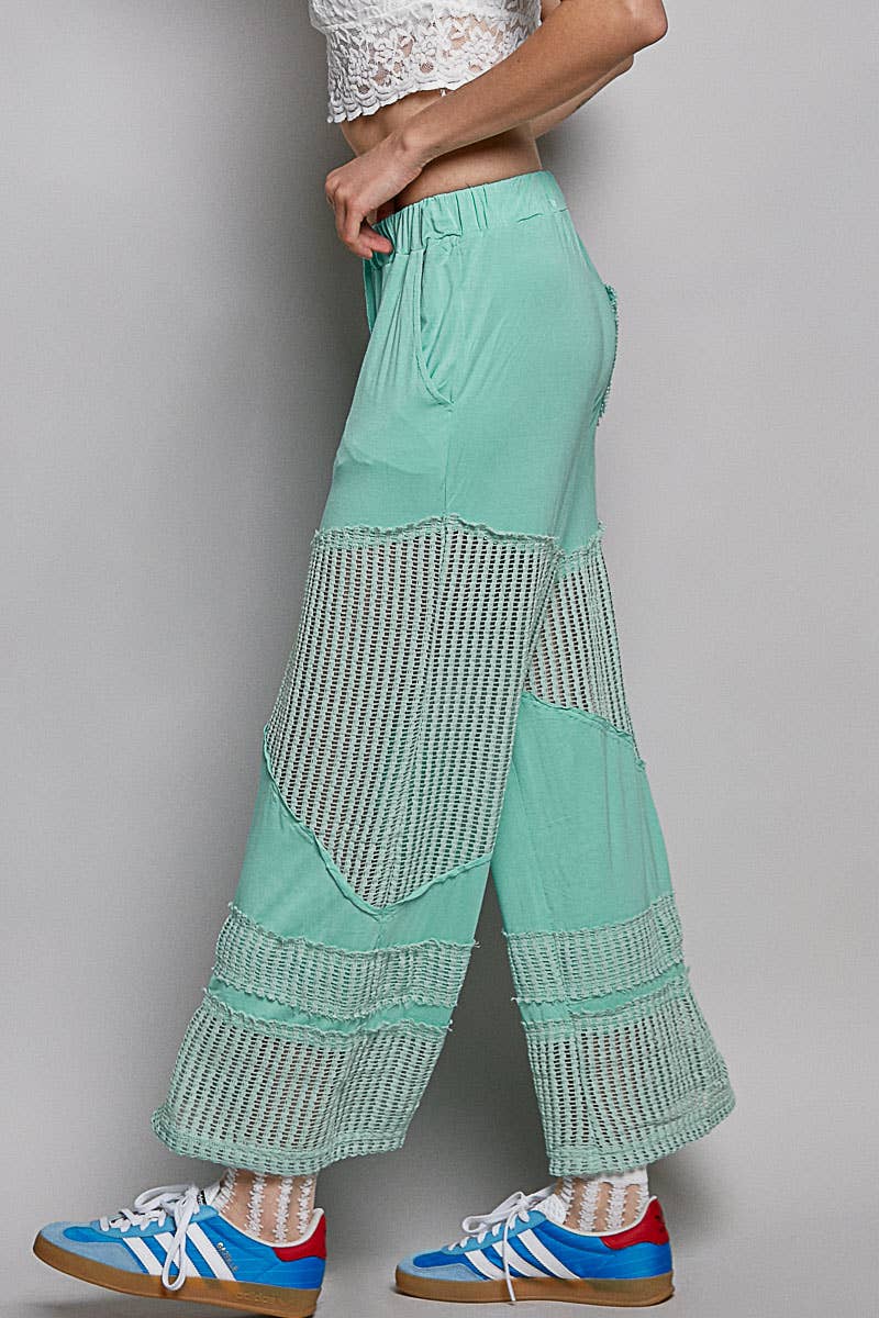 Pol Clothing - Wholesale Pants - Women's - Contrast see through elastic waist knit culottes pants13