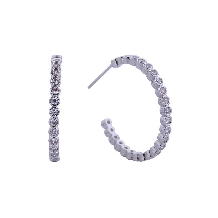 Hana - Wholesale Hoop Earrings - 14K Link Round CZ Hoop Post Earring1