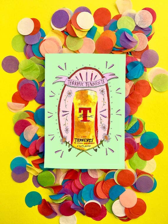 Lot de 6 cartes de vœux Terrific Tennents pour la vente par Claire Barclay Draws