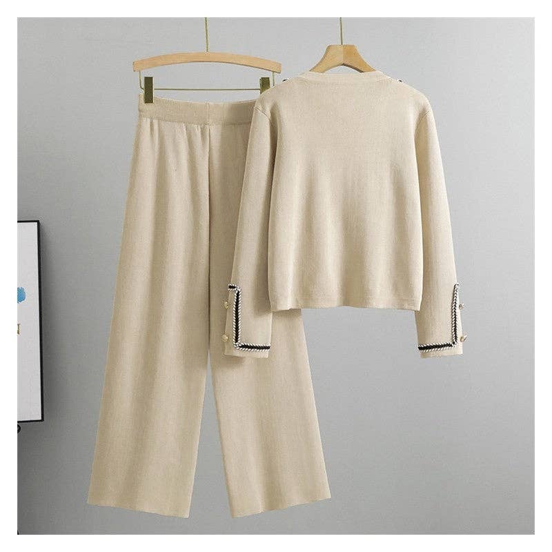 UZ Wholesale Store - Wholesale Top & Pant Set (NOT Loungewear) - Women's - Color Block Round Neck Knit Cardigan And Long Pants Set2