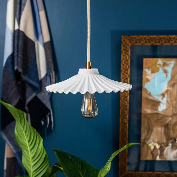 ANTONIA white enamelled suspension round linen cable for wholesale by REMINISCENCE HOME