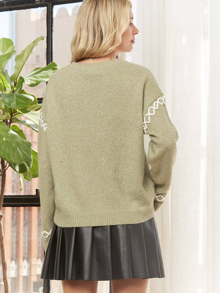 ADORA LA - Wholesale Knit Sweater - Women's - CESW4048-CREW NECK EMBELLISHMENT SWEATER19