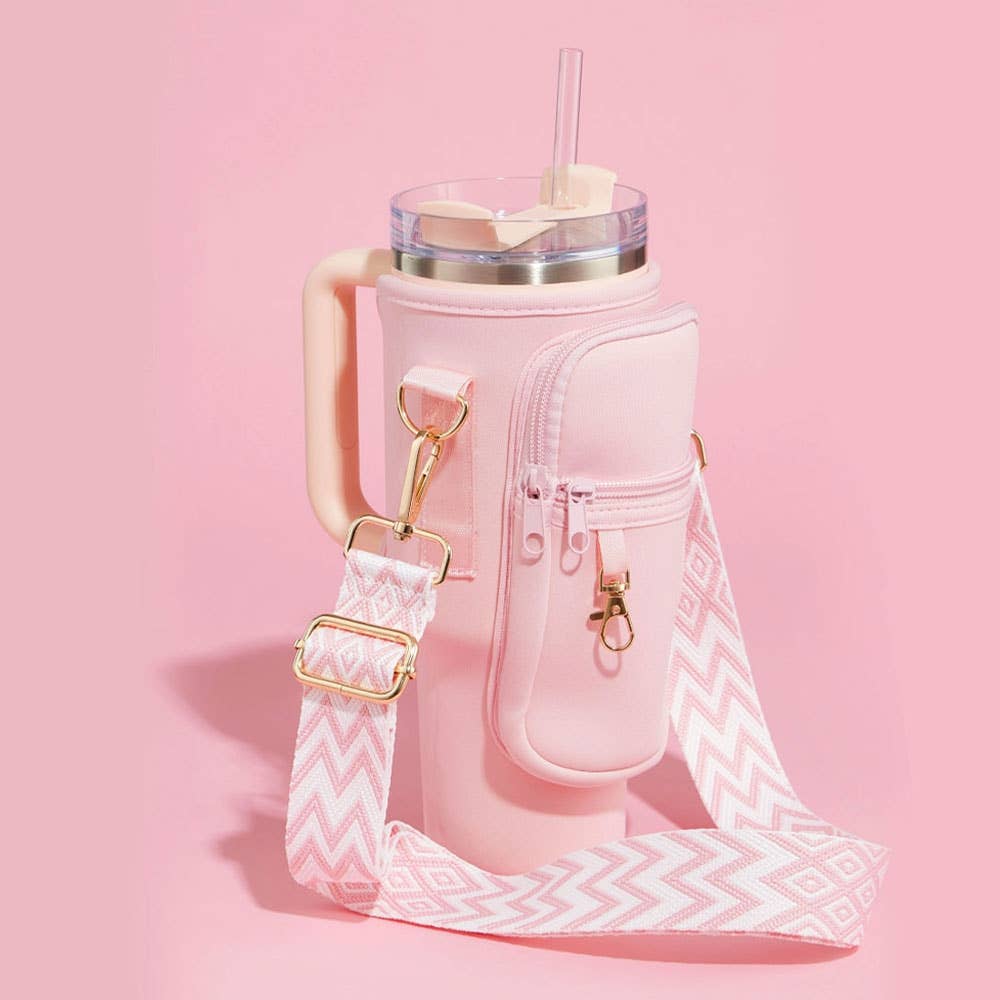 Sensibling Corp. - Wholesale Insulated Mug/Tumbler - Solid Tumbler Carrier Holder Geometric Pattern Strap Crossbody Bag8