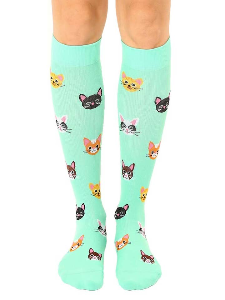 Compression Socks (15-20mmHg) - Cat Lover - Turquoise for wholesale by Living Royal