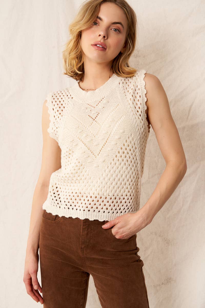 En Crème - Wholesale Sweater Vest - Women's - Sleeveless Crochet Sweater Vest Top0