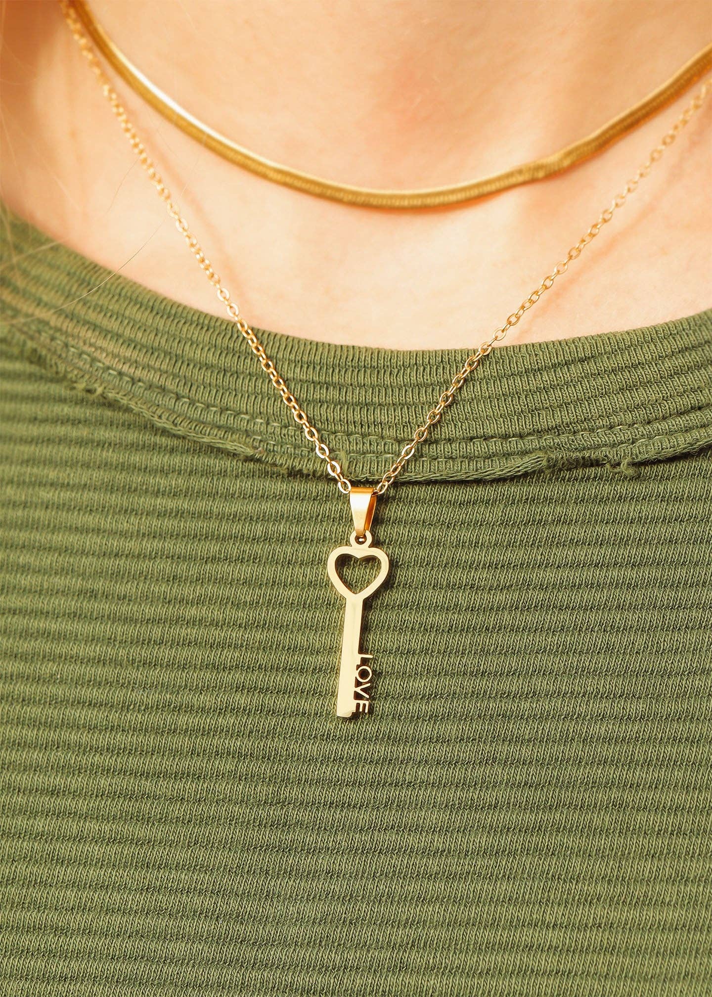 WJW - Wholesale Pendant/Charm Necklace - 18K Gold PVD Stainless Steel Love Key Pendant Necklace3