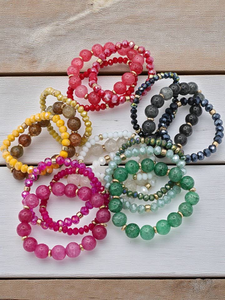 Kristallpärlor Halvädelsten Lager-på-lager Armbandset för wholesale av Mint & Shine