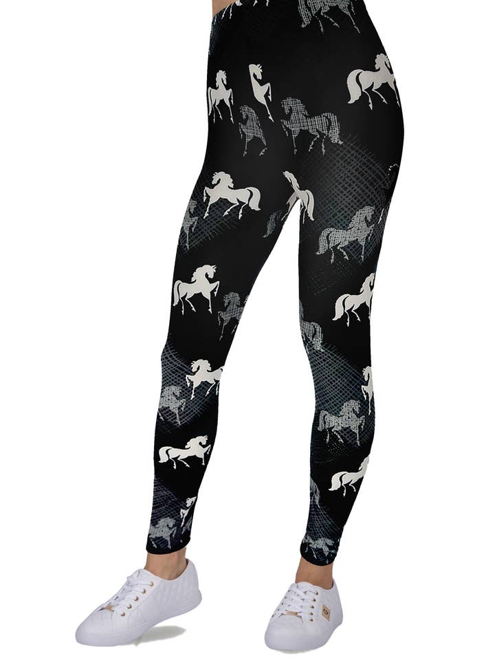 Show Horse Sort Baggrund Mode Leggings for engroshandel hos LeggingGirl.com