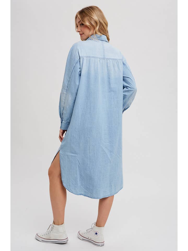 Bluivy - Wholesale Dress - Women's - DENIM LONGLINE SHIRT MIDI DRESS