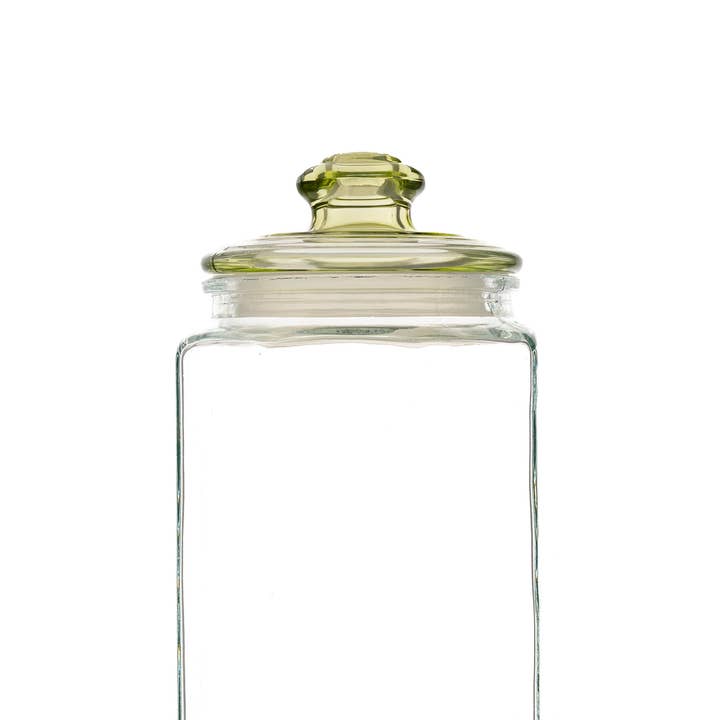 Alcott Cannister, Clear with Jade Lid, Large for wholesale by 10 Strawberry Street