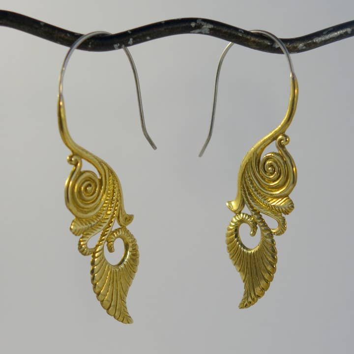 Fern Frond Earrings~ Yellow brass with sterling silver wires for wholesale by Ajmer by Jodi