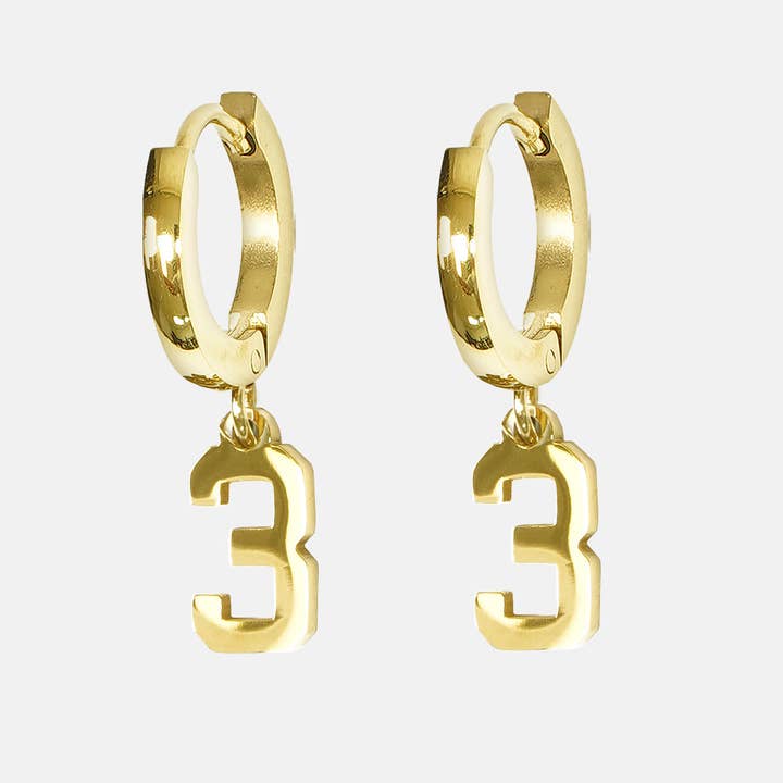 3 Number Earring - 18K Gold Plated Stainless Steel for wholesale on Faire