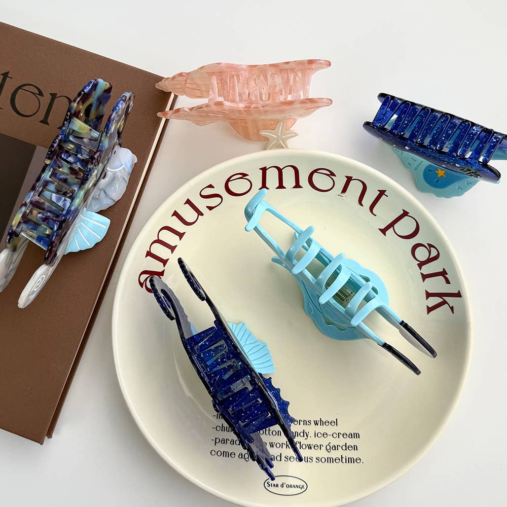 SoapElenGlen - Wholesale Hair Clip - Women's - Seahorse & Conch Hair Clip, Ocean Inspired Acetate Hair Claw6