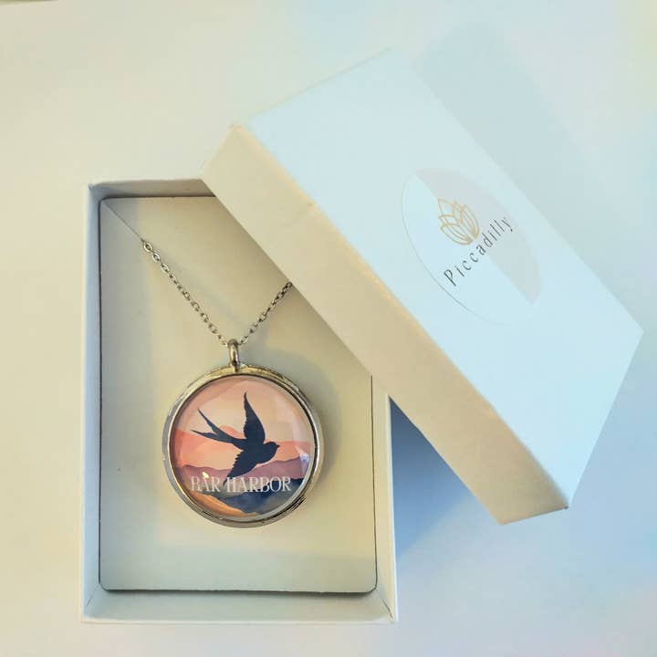 Boxed Custom Locket, Sparrow Locket, Custom Word or Location for wholesale by Piccadilly Pendants