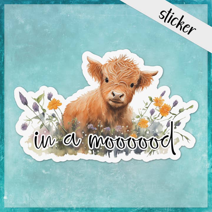 In a Mood Funny Cow Sticker, Moo, Farm Animal Pun for wholesale by CandiMaker