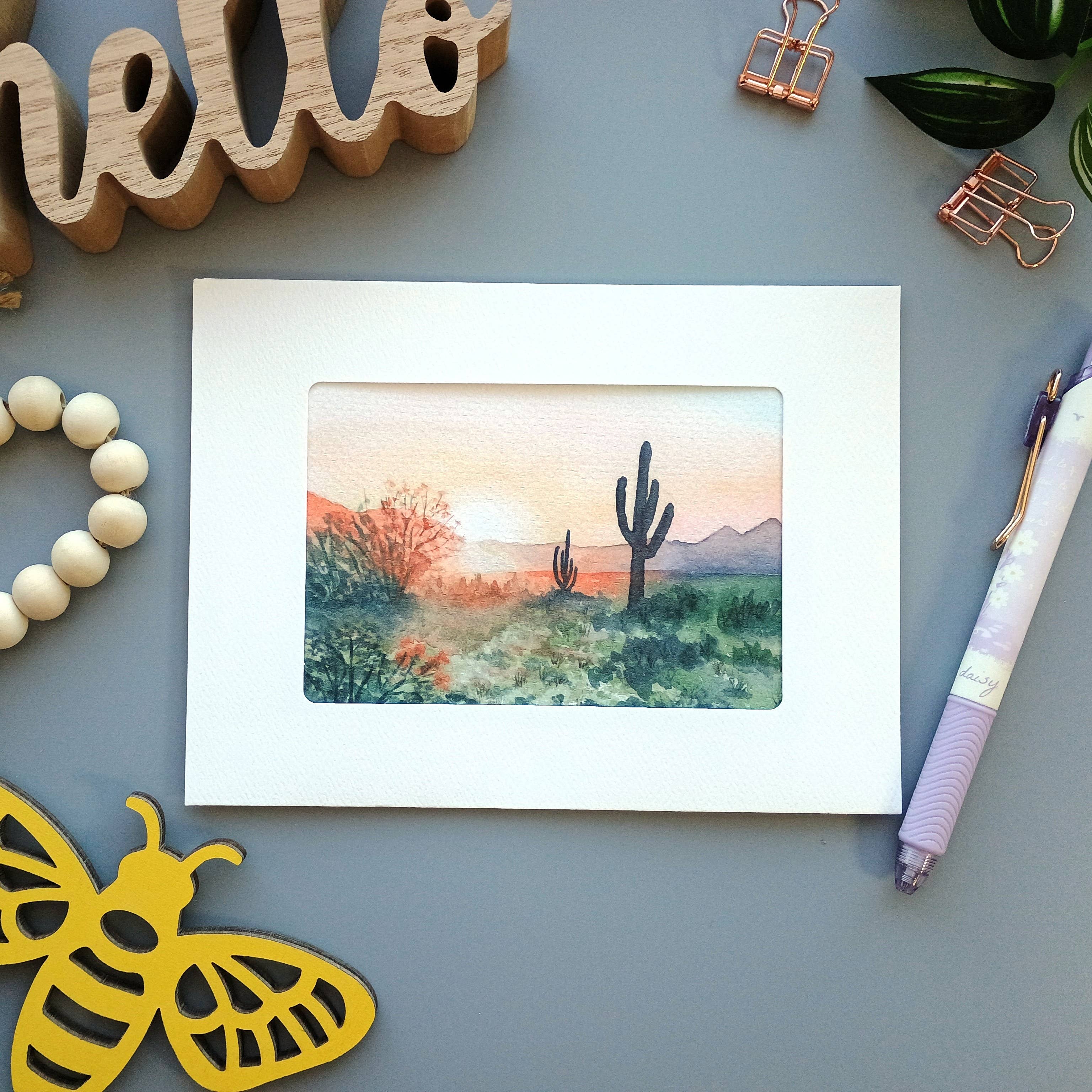 Kathryn Paul Fine Art - Wholesale Everyday Greeting Card - Desert Sunset watercolor greeting card0