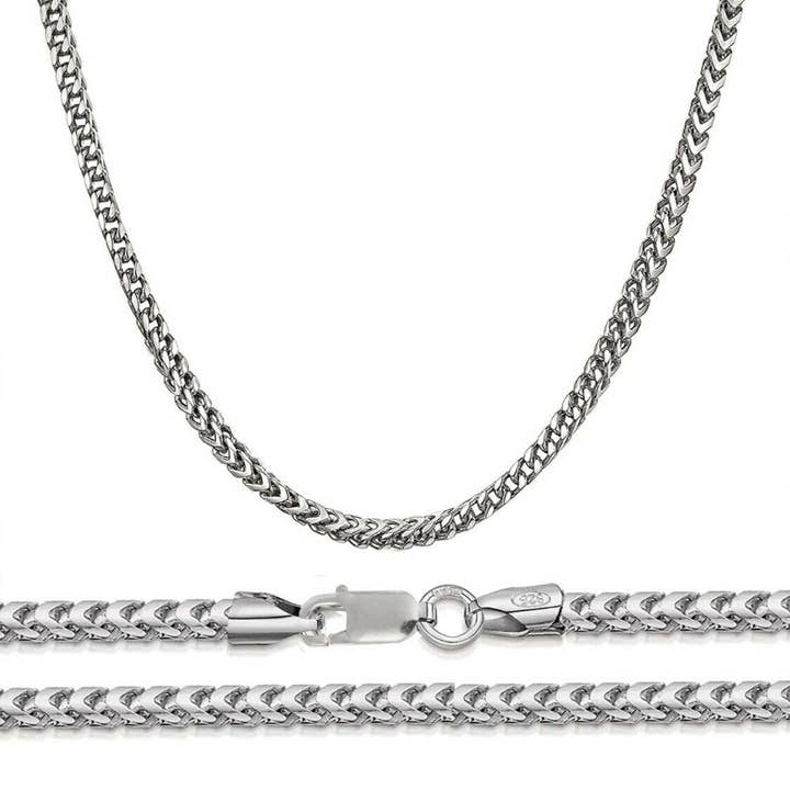 Vesa Jewels - Wholesale Link & Chain Necklace - Solid .925 Sterling Silver 2mm Solid Franco Square Box Link Chain Necklace, 16''-30’' Men Women Unisex Teens Silver Franco Square Box Link Chain