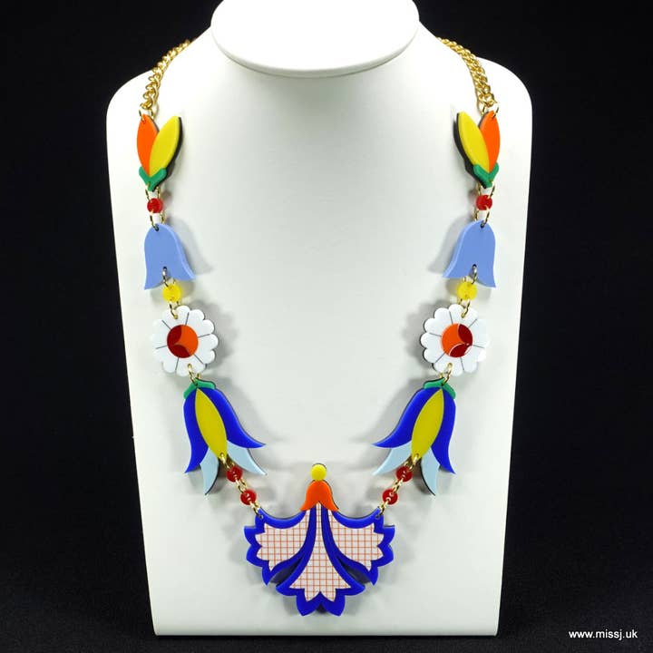 Colar Polaco Kaszuby BlueBell Statement por atacado de MissJ Acrylic Couture