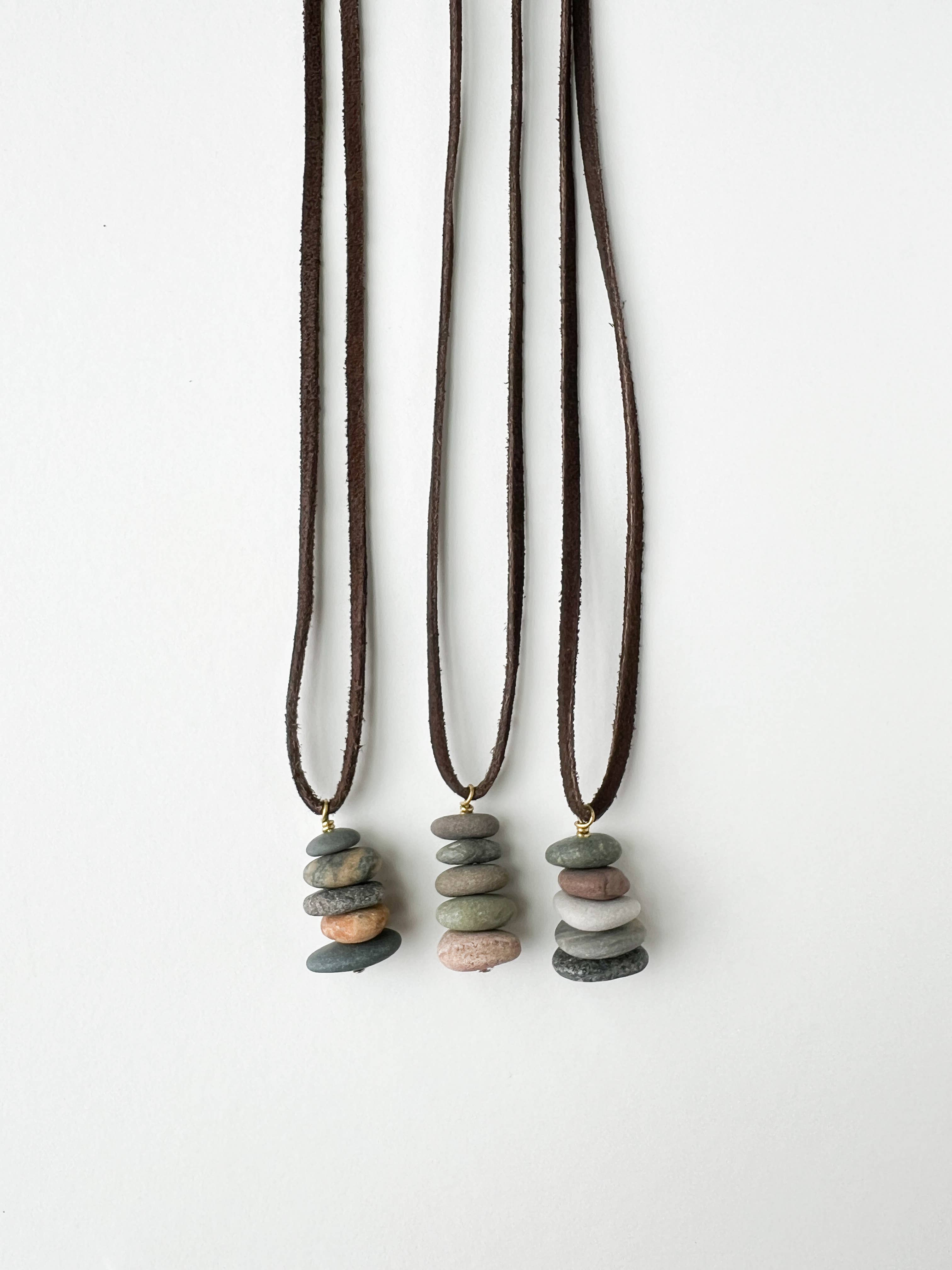 Generosity Company - Wholesale Pendant/Charm Necklace -  Lake Stone Cairn Charm Necklace (Leather)2