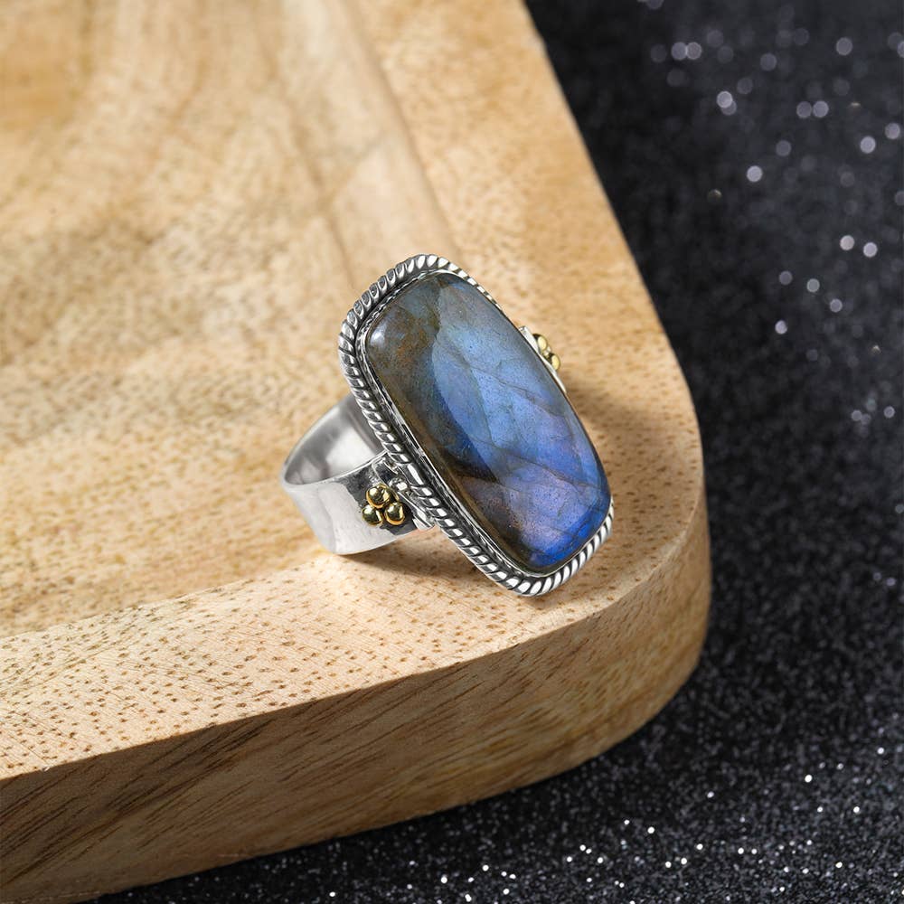 Tiramisu - Wholesale Cocktail/Statement Ring - Labradorite 925 Sterling Silver with Brass Ring Jewelry3