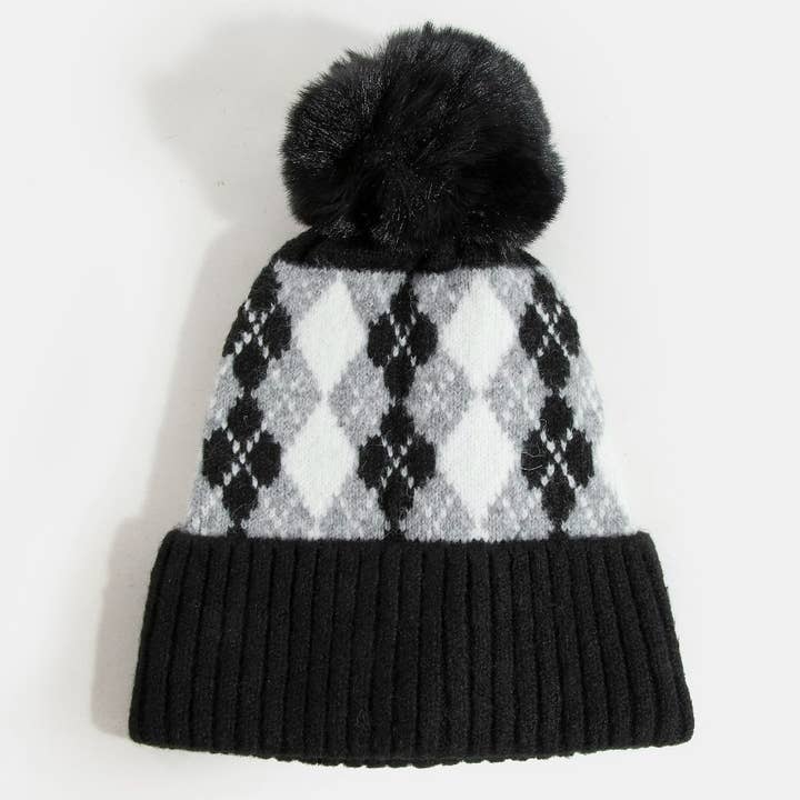 Collections by Fame Accessories - Wholesale Beanie - Women's - Argyle Knit Pom Beanie5