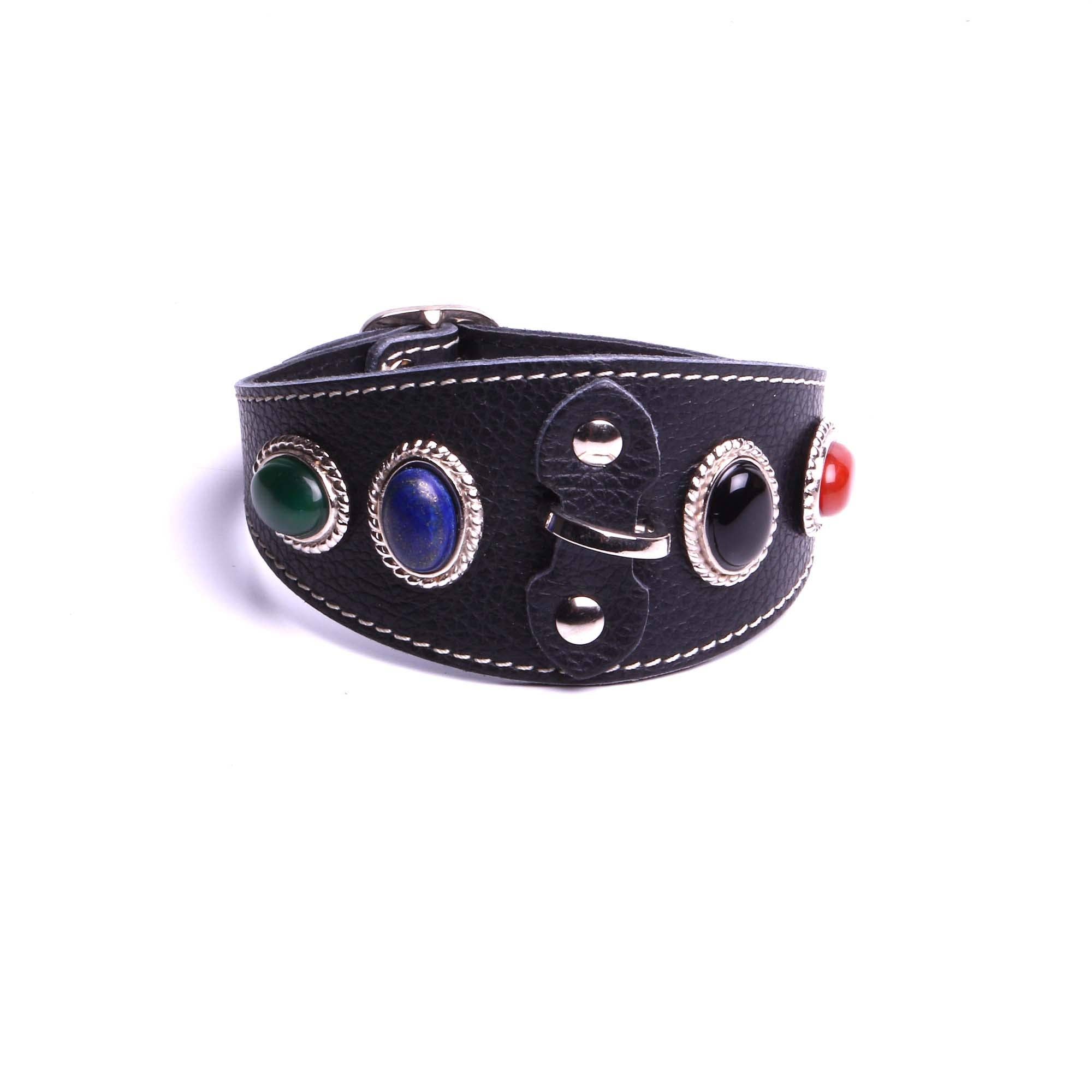 SARL FELINEA – wholesale Pet collar – Cat – Handmade Dog Cat Collar Natural Leather Black Leather Genuine Stone By Mode France.0