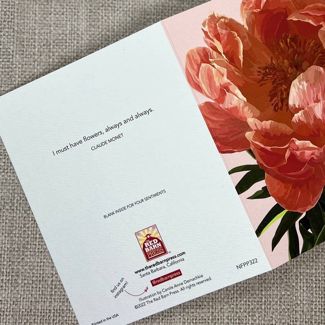 The Red Barn Press - Vente Carte de vœux classique - Carnet floral | Illustration botanique classique de pivoine rose2