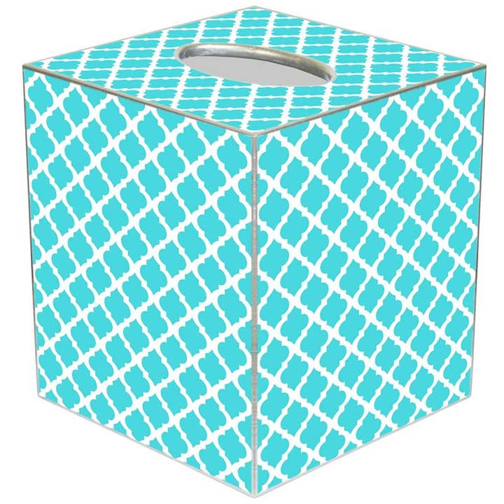 Chelsea Turquoise Tissue Box Cover for wholesale by Marye-Kelley