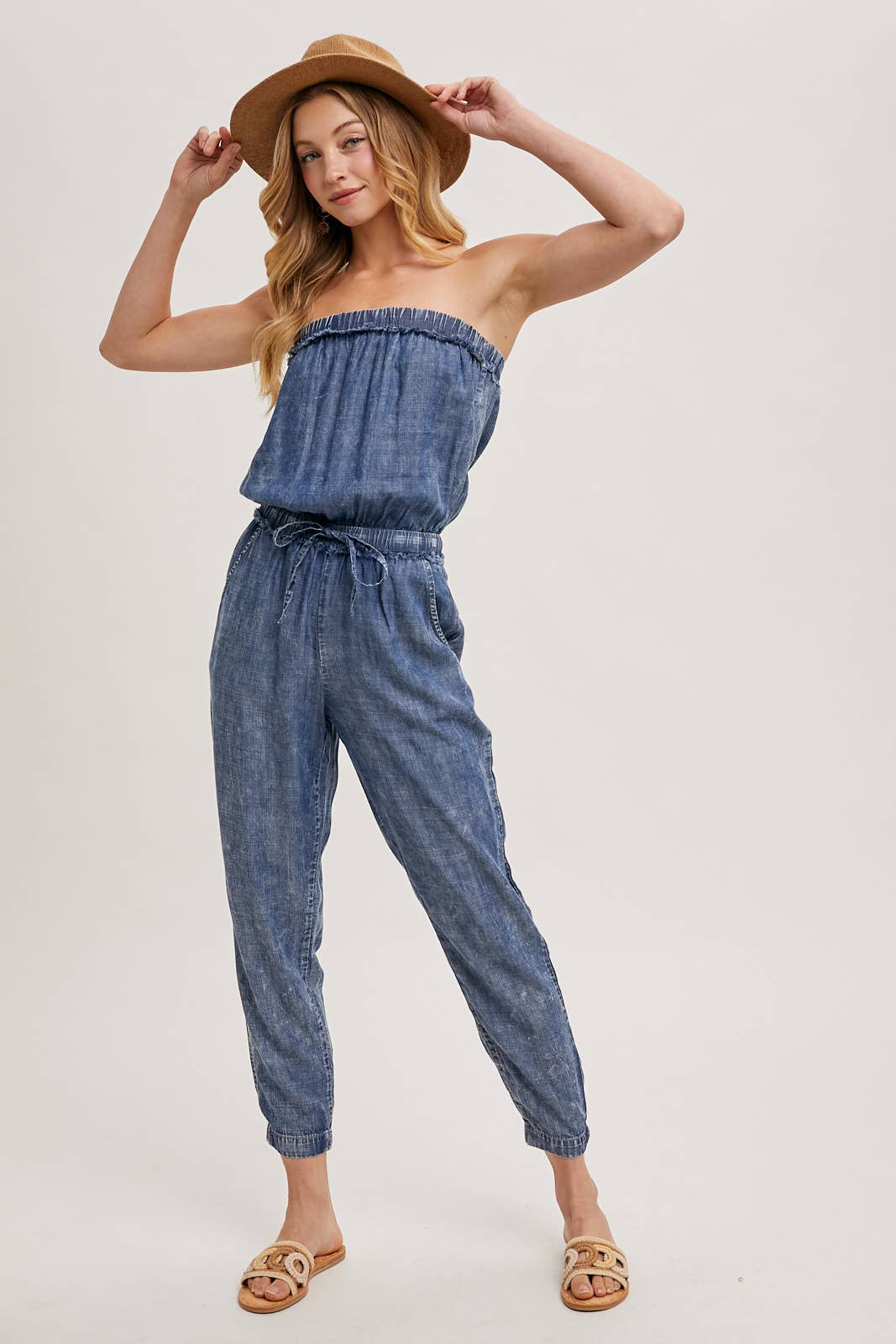 WASHED DENIM ACID WASH TUBE JUMPSUIT for wholesale on Faire2