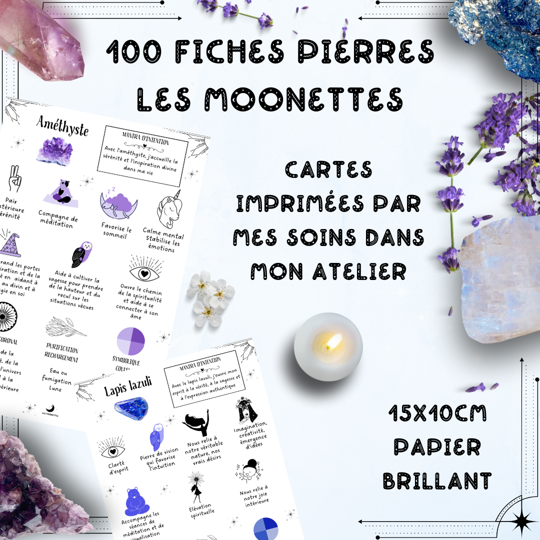 Les Moonettes - Wholesale Stationery/Notecard Set - 100 lithotherapy cards in a cotton pouch3