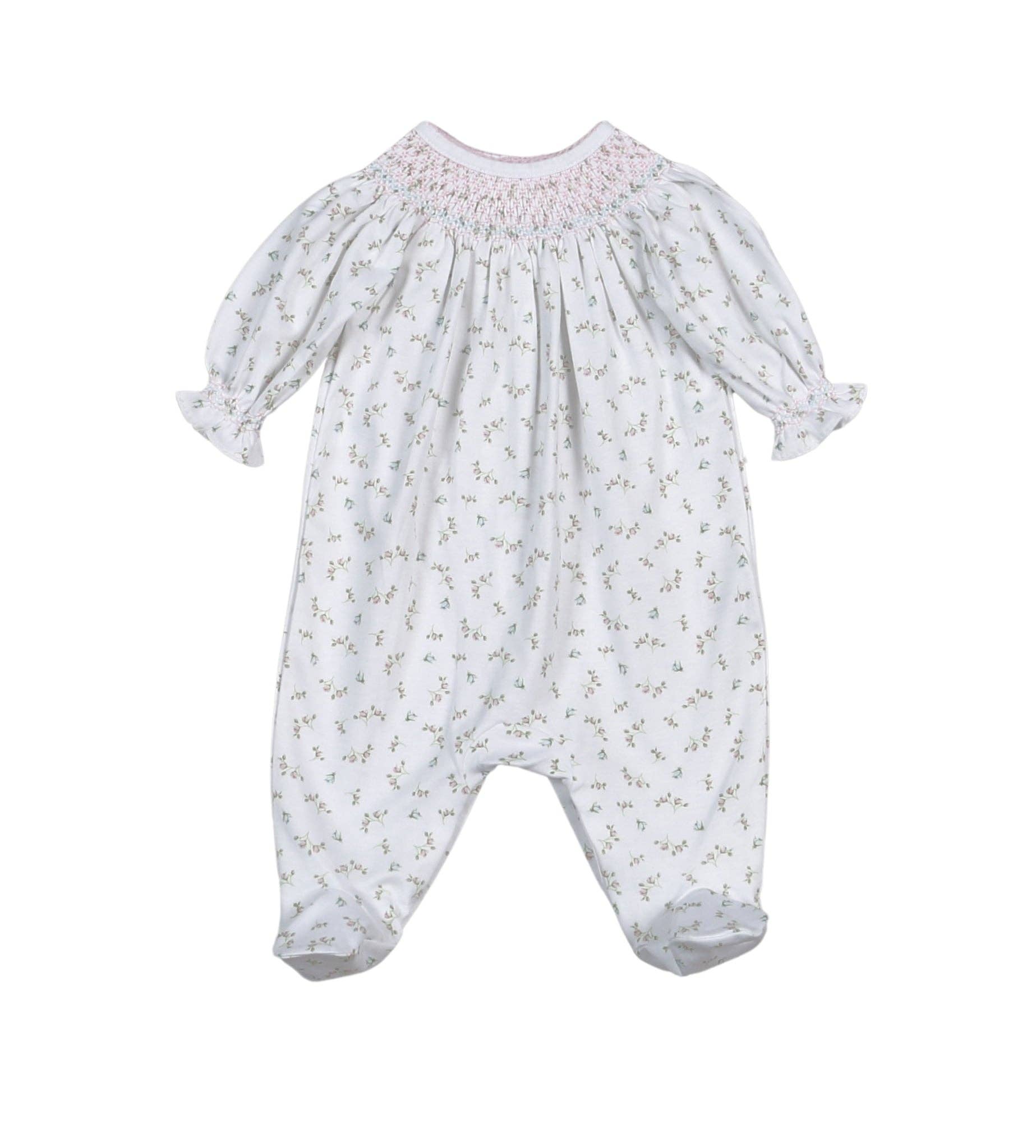Baby Loren - Wholesale Jumpsuit - Baby - BEL-514 Bella Pink Floral Hand Smk Bishop Footie