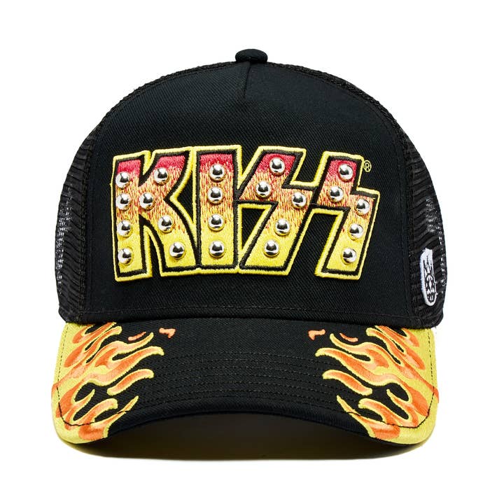 Cult's Kiss Logo Trucker Hat in Black for wholesale by Cult of Individuality
