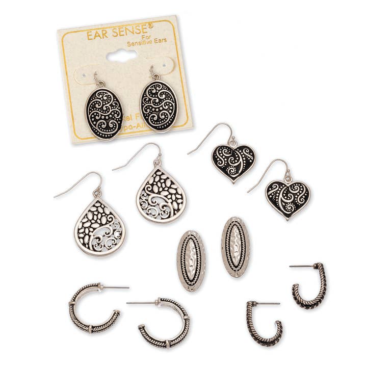 12 Piece Bali Designer Dangle & Hoop Earring Assortment for wholesale by Howard's