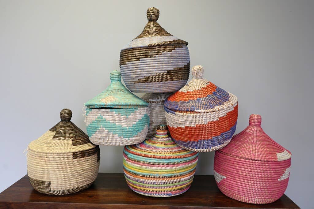 Gitzell FairTrade - Wholesale Basket - Assorted Sweet Grass Large Lidded Baskets