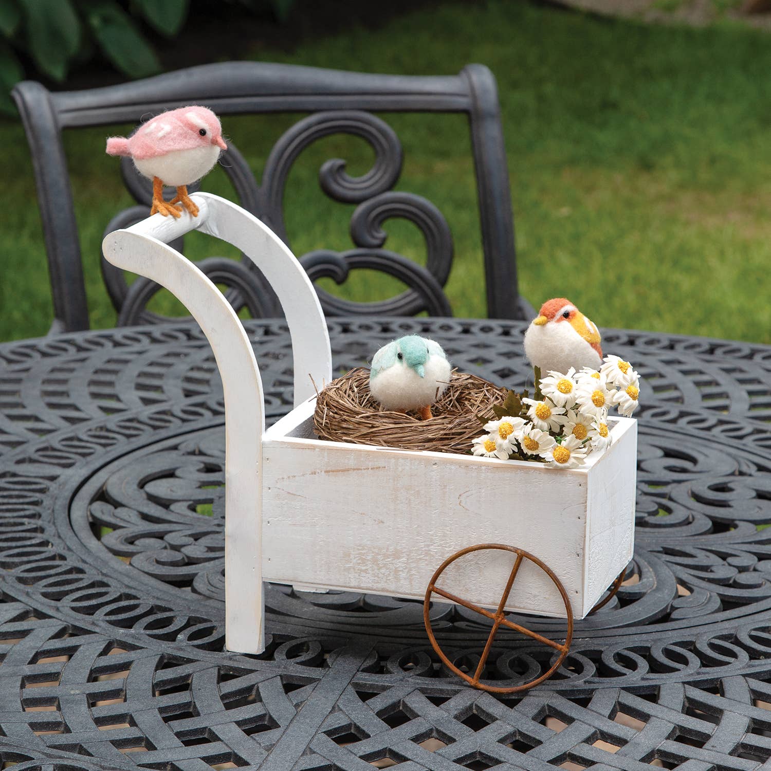 Col House Designs - Wholesale Decorative Tabletop Object - Distressed White Wooden Garden Cart Planter1
