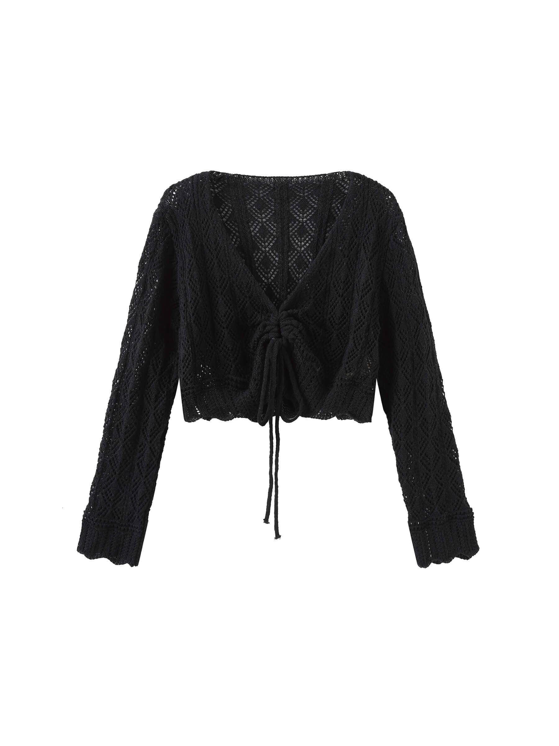 CUBIC - Vente Haut en maille – femme - Haut en maille fine à col en V et cordon17