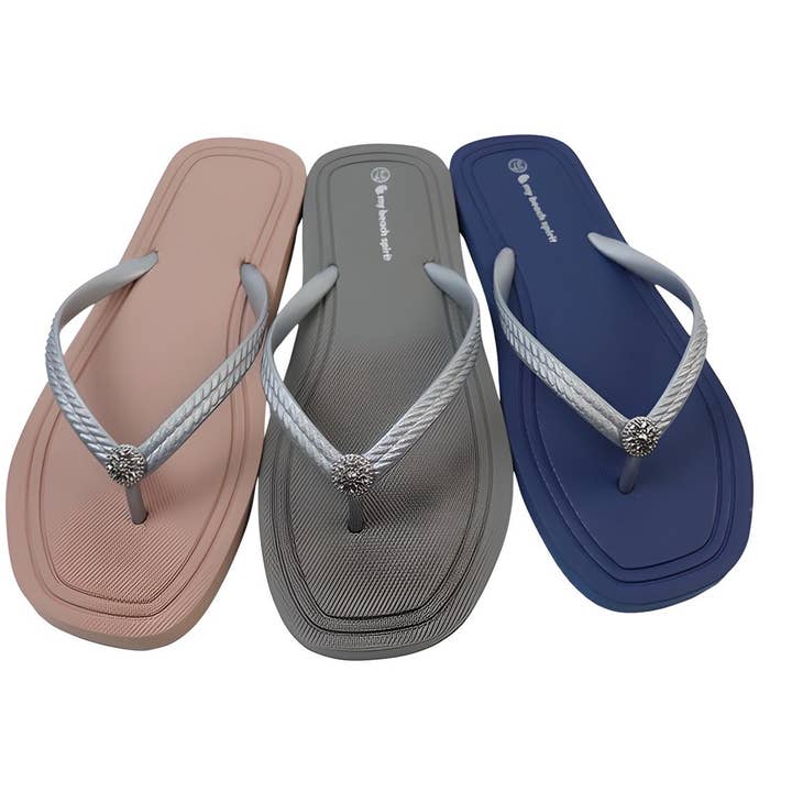 MB SMERWICK SA - Wholesale Flip Flops - Women's - BUTTON DECO SQUARED BEACH SLIPPER - 3 COL. - T.36/41