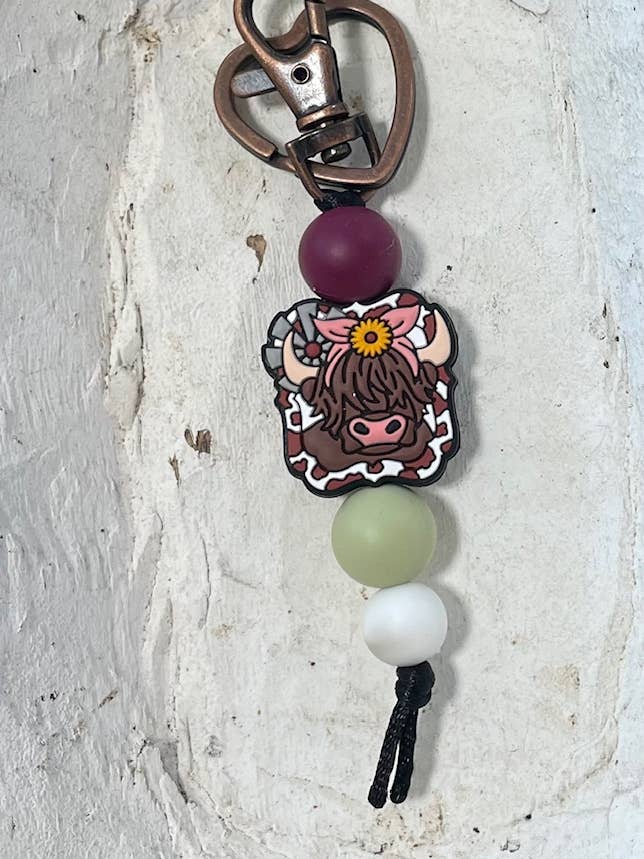 Silicone Pink HIGHLAND shape keyring clip on for wholesale by The Rustic Barn