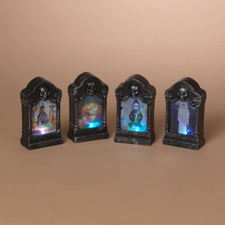 Gerson Halloween 4.8"H B/O Lighted Halloween Tomb Stone, 4 A for wholesale by The Gerson Companies