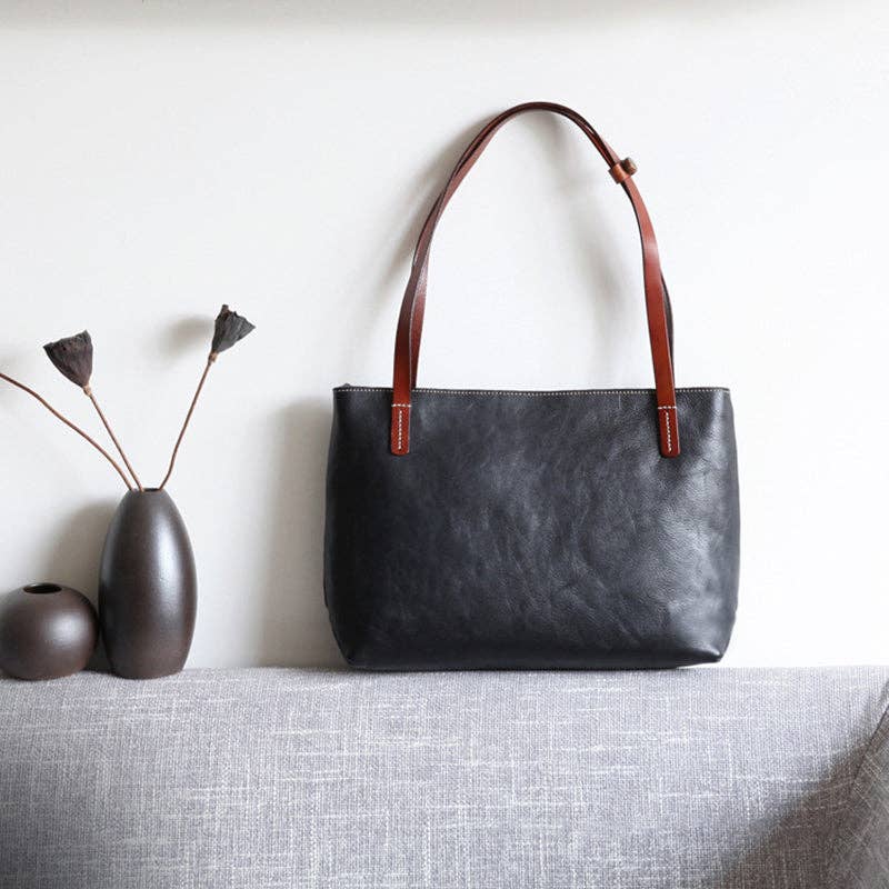 RockCow Leather Studio - Wholesale Tote Bag - Women's - Handmade Vegetable Tanned Leather Tote Bag Leather Shopping Bag Vintage Woman Leather Shoulder Bag Large Work Tote Bag0