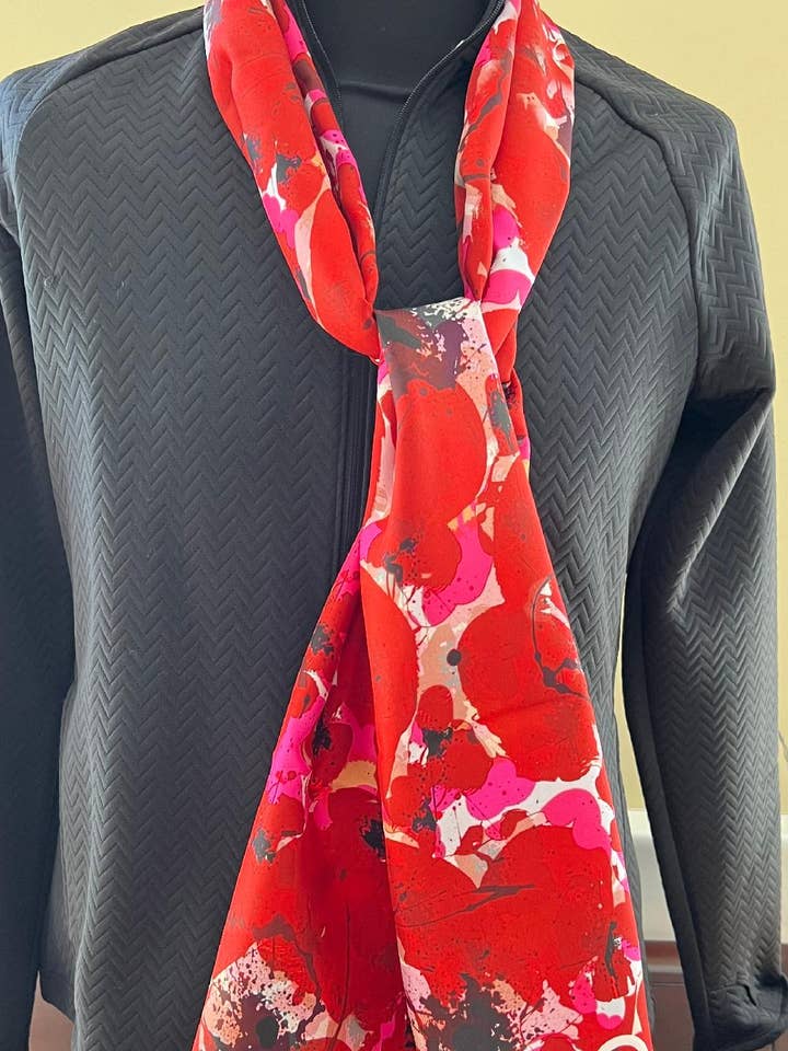 Red Poppies Silk Scarf, Shawl for wholesale by Pangborn Collection